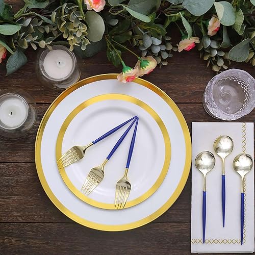Miniatura 9 de Efavormart - Juego de cubiertos de plástico resistente dorado de 6 pulgadas, cubiertos de plástico con mango azul rey