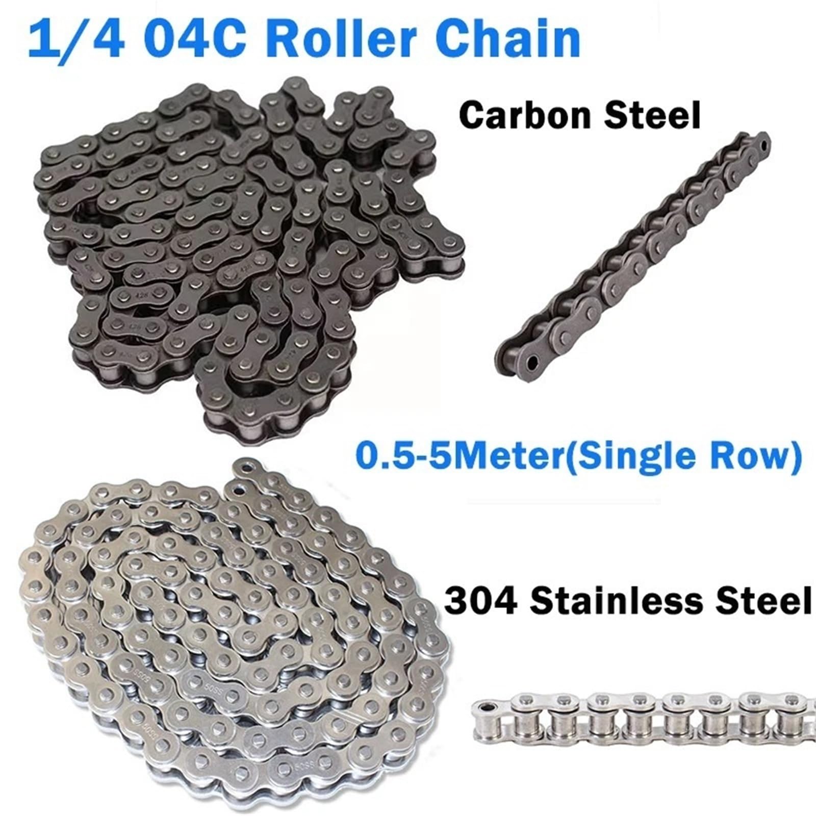 Rollenkette Aus Kohlenstoffstahl 1/4-04C 0,5/1/1,5/5 Meter Rollenkette Industriegetriebe einreihige Kette aus Kohlenstoffstahl/Edelstahl for 04C-Kettenrad(04C(5M)-1pcs)
