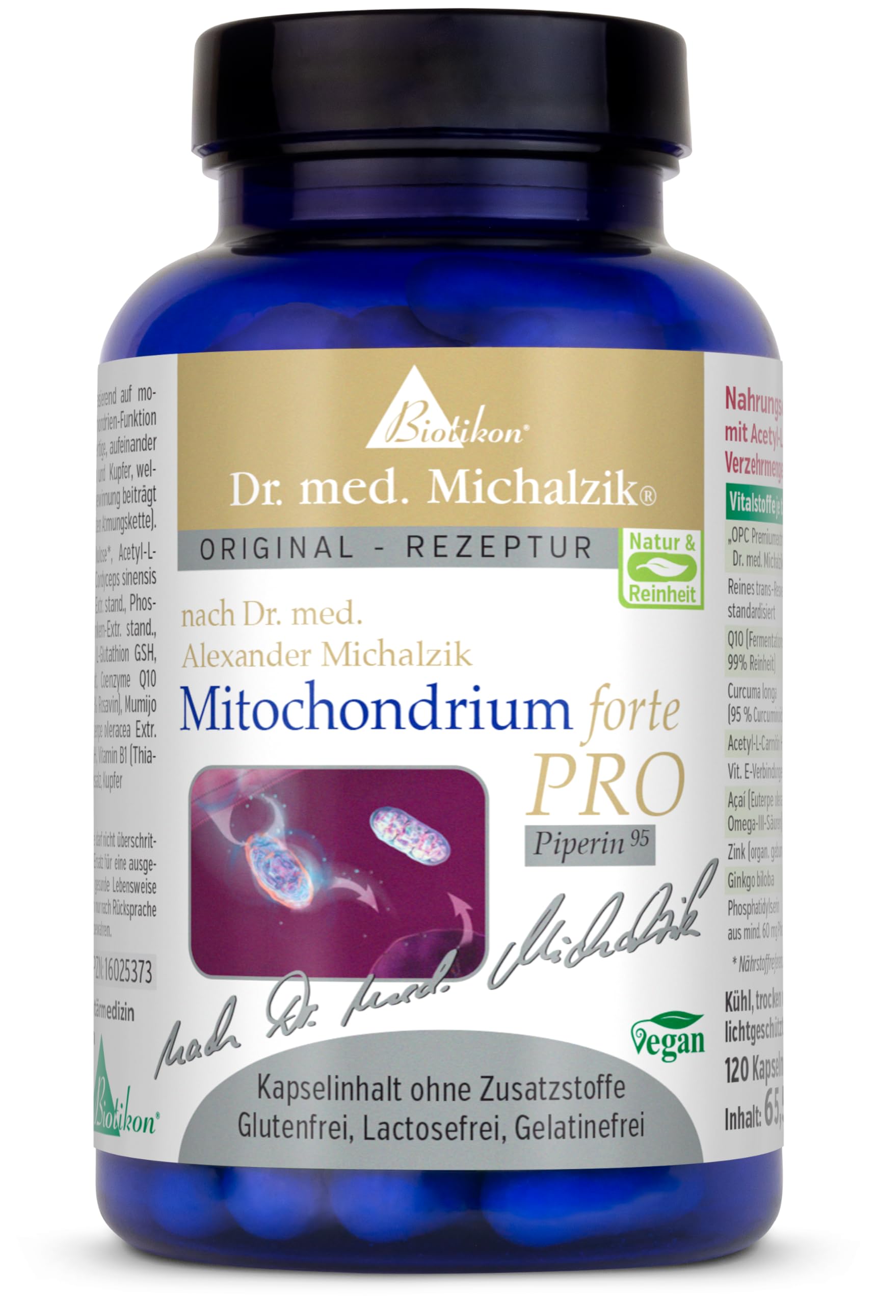 Mitochondrium forte PRO nach Dr. Michalzik, Acetyl-L-Carnitin, 120 Kapseln | Mit Acetyl-L-Carnitin, Resveratrol, OPC und Coenzym Q10 • vegane Kapseln • eigene deutsche Produktion • ohne Zusätze