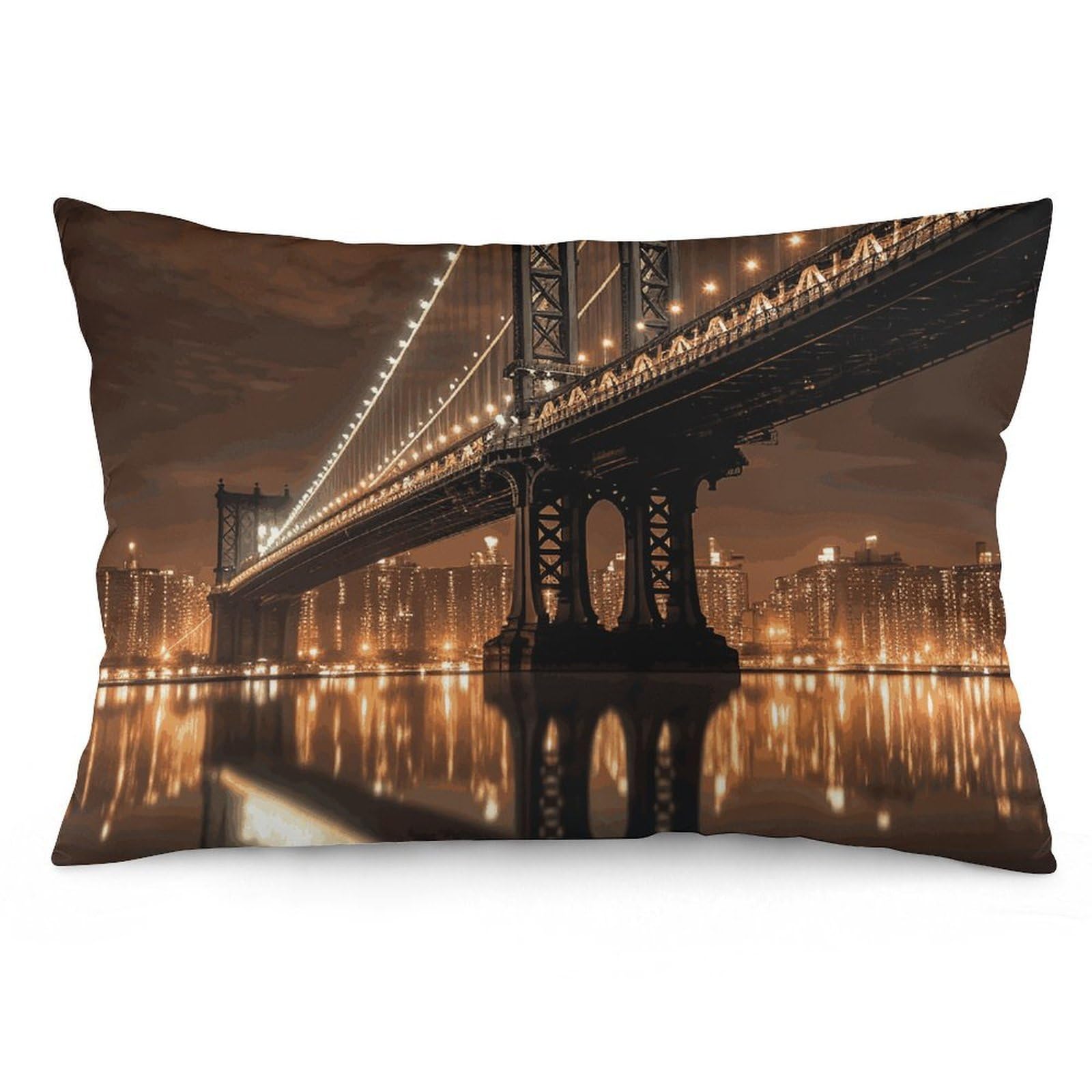 2 Pack Pillow Cases for Hair and Skin, Soft Breathable Pillow Case Covers with Hidden Zipper, New York Manhattan Bridge Night Pillowcase 12 "x20 Pillow Covers for Sleeping Gift