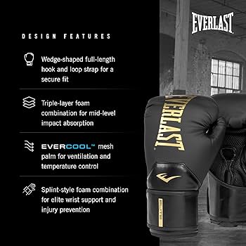 Everlast Elite 2 Boxing Gloves (Black/Gold, 12oz) | Amazon