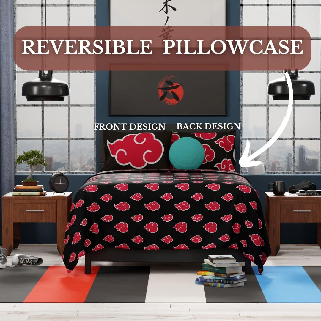 Naruto Akatsuki Anime Bedding Super Soft Microfiber Queen Sheet Set, (Official Licensed Naruto Product) by Franco