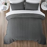 Vista 6 de KASENTEX - Juego de edredón lavable a máquina, cubrecama muy suave, ligero, lavado a la piedra, con costuras detalladas, unicolor, king extragrande