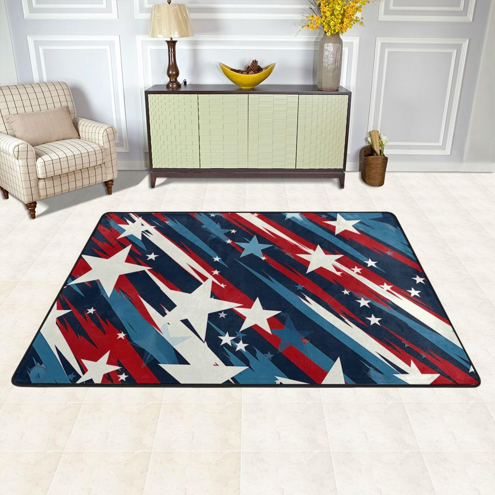 Tapis de sol absorbant 91x61 cm antidérapant et lavable à rayures étoiles