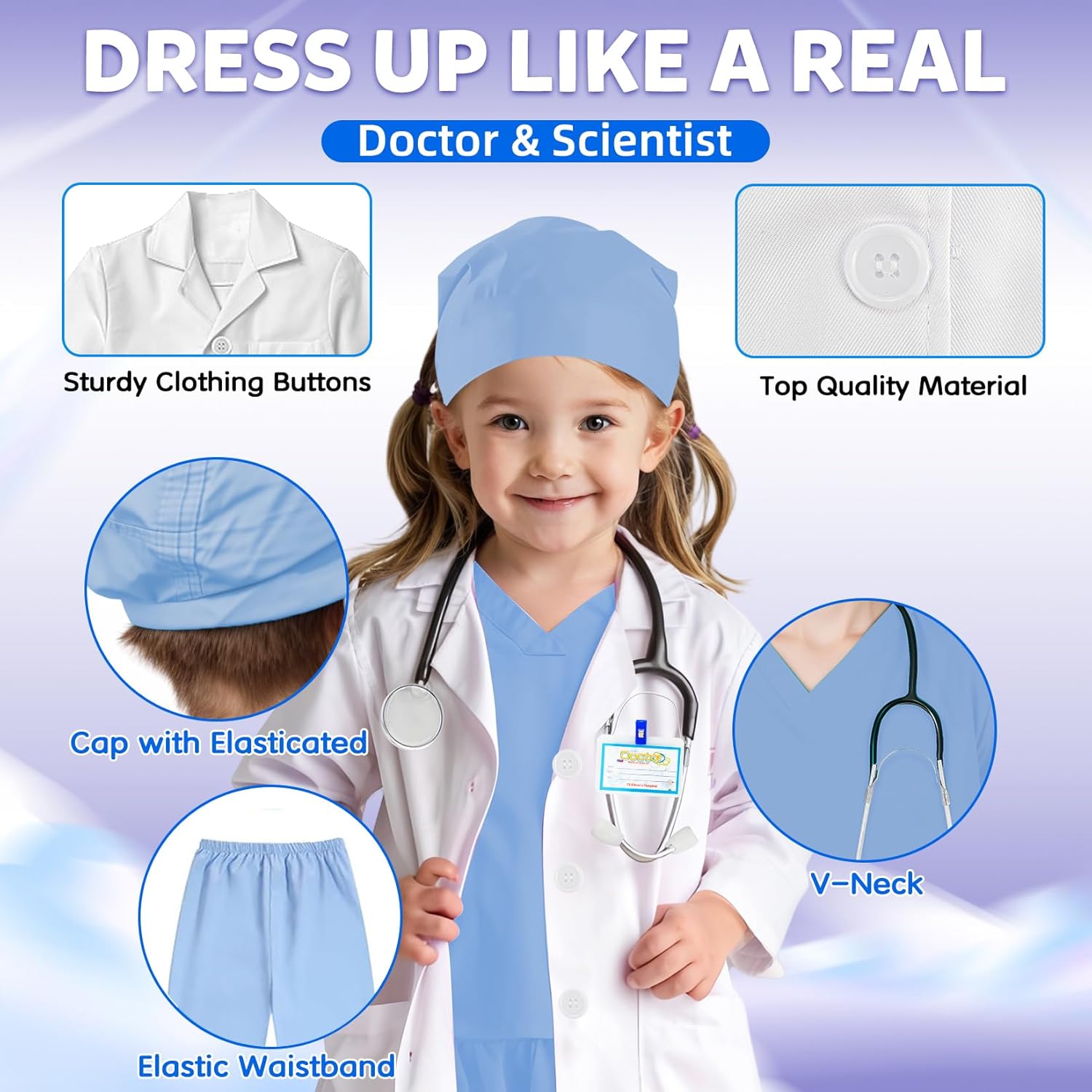 RioRand Doctor Costume for Kids With Stethoscope Lab Coat Career Day Costume Halloween Dress Up For Boys Girls 3-12 - Image 2