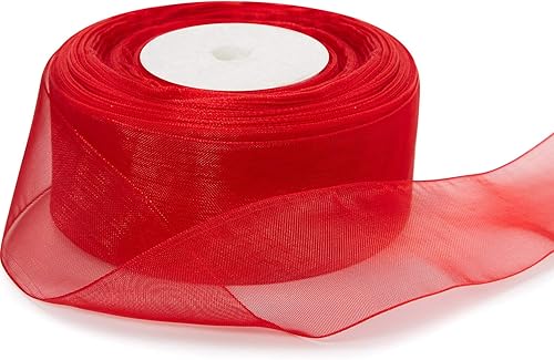 Vista 56 de Outus Outus - Cinta de organza transparente brillante para envolver regalos, cinta de gasa transparente, cinta de tul de malla (blanco, 1.6 pulgadas)