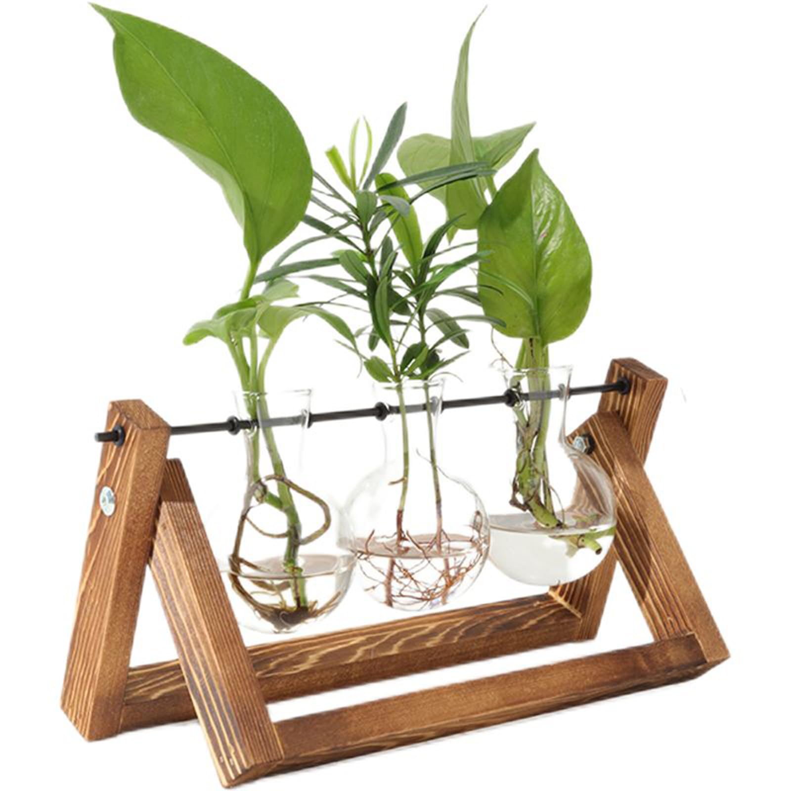 PUWOWYE Estación de Propagación para Plantas Vintage, Bombillas Jarrón con Soporte de Madera, Jarrón Hidropónico de Vidrio, Ideas Regalos Mujer