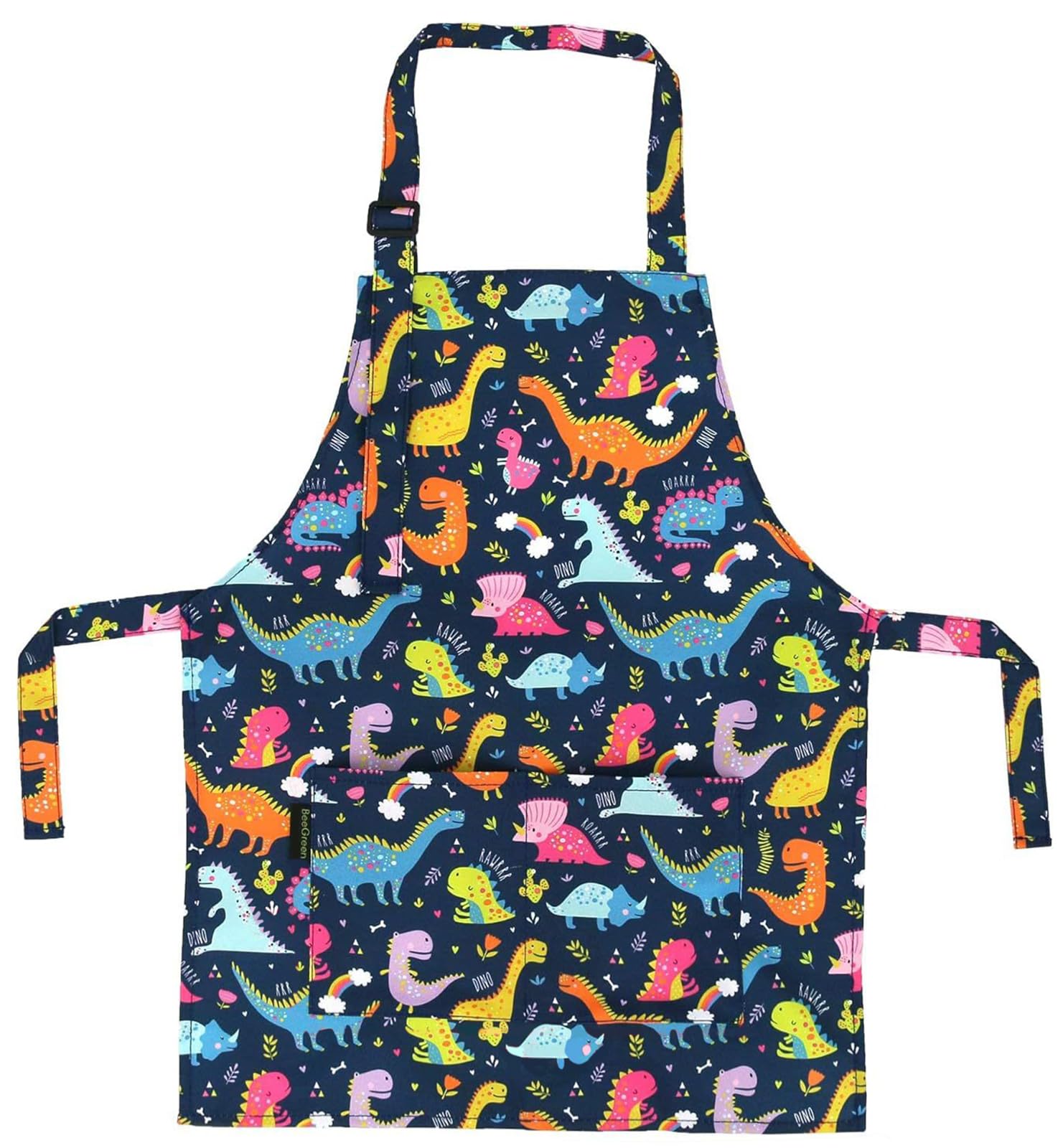 Liutufy Kids Aprons,Adjustable Cartoon Style Aprons for Children Cooking Painting Gardening Apron (Dinosaur Apron)