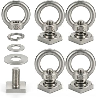 4 Pack M8 T Track Mount Tie Down Anchor for Roof Rack, Heavy Duty Thickened Lifting Eye Ring & T-Slot Bolts Kit, 304 Stainless Steel Crossbar Accessories for Kayak Cargo Bungee
