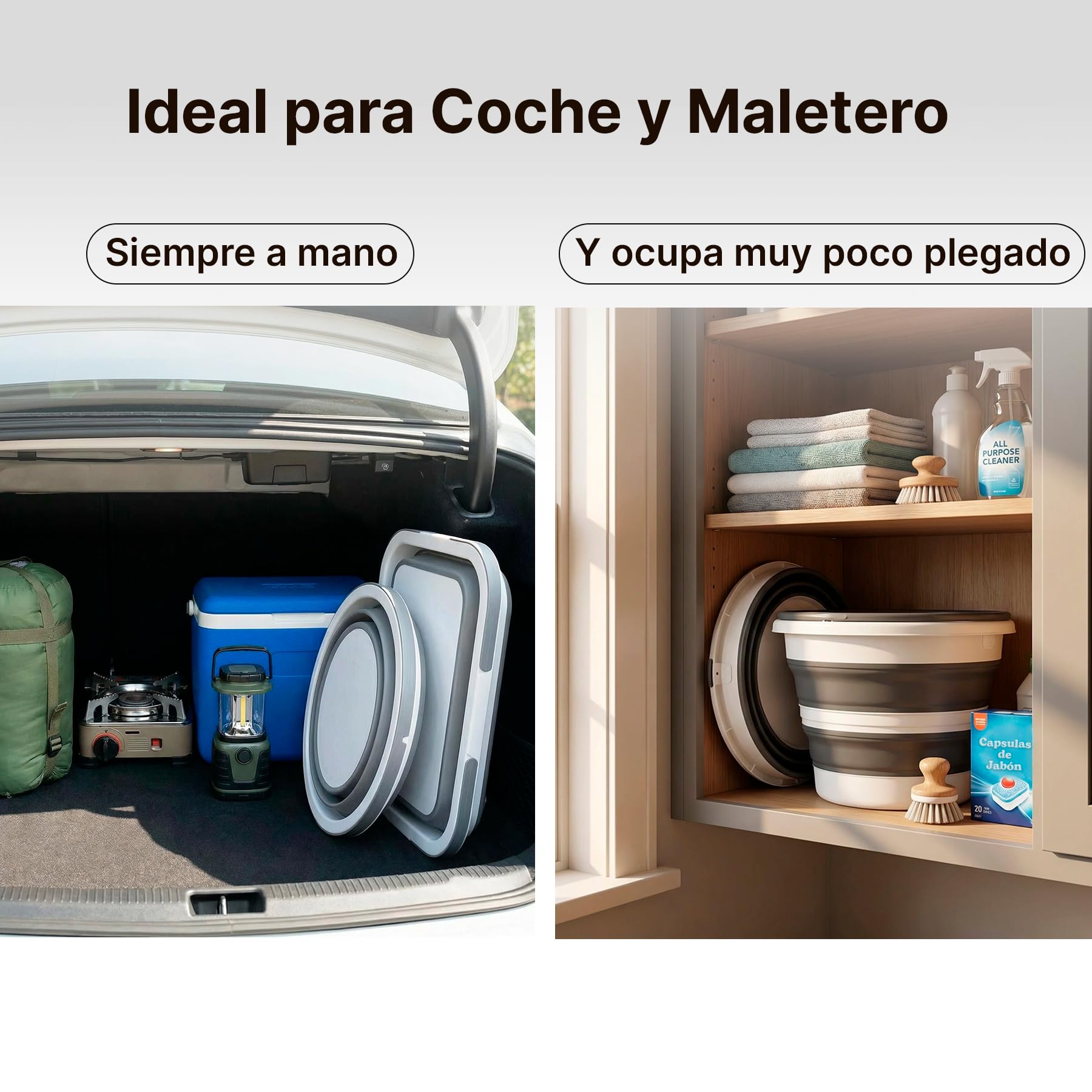 Cubo Plegable de Silicona 16 litros, Rectangular, con Asas, Compacto y Portátil, Ahorra Espacio para Limpieza, Coche, Maletero, Camping, Jardín y Colada (16 litros Rectangular) — view 5