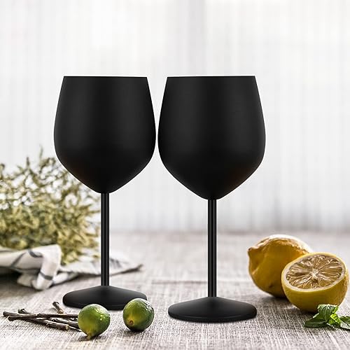 Miniatura 4 de Lifecapido Copas de vino de acero inoxidable, copas de vino de tallo de acero inoxidable de 18 onzas, copas de vino de metal con tallo con cepillo