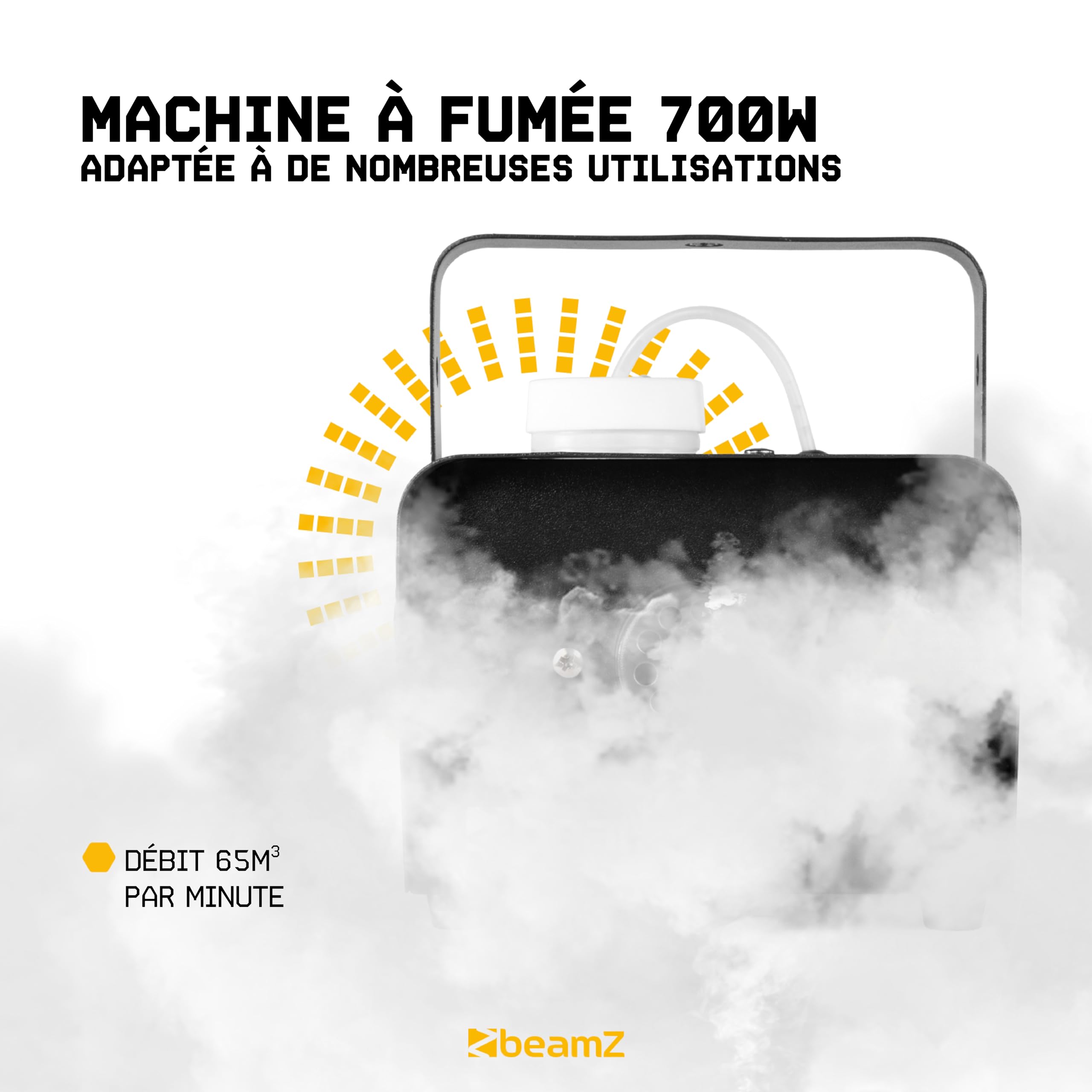 BeamZ S700 Machine à Fumée Solide et Compacte, 700 Watts, Télécommande 3 m, Réservoir 0.4 L, Préchauffe Avant Utilisation : 3 minutes, Idéal pour votre Soirée avec des Jeux de Lumière