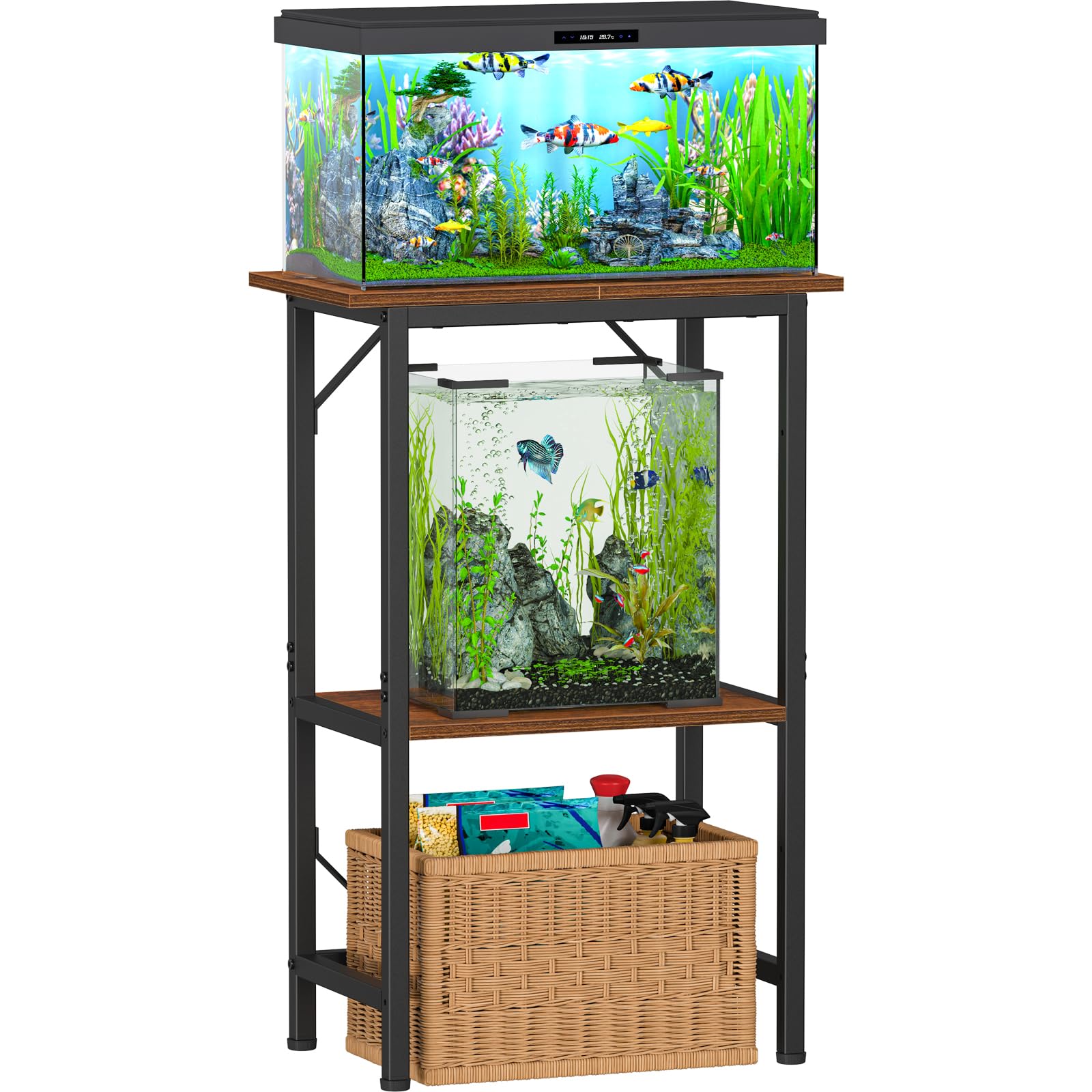 Snughome Aquarium-Ständer, 2-stöckige Aufbewahrungsregale, robuster Terrarienständer für Zuhause, Büro, Aquarium, 52 cm L x 28 cm B x 78 cm H, rustikales Braun