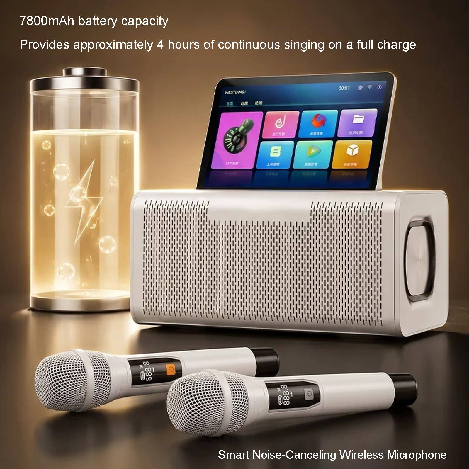 Cassa Karaoke con 2 Microfoni Wireless Schermo HD da 10,1 Pollici