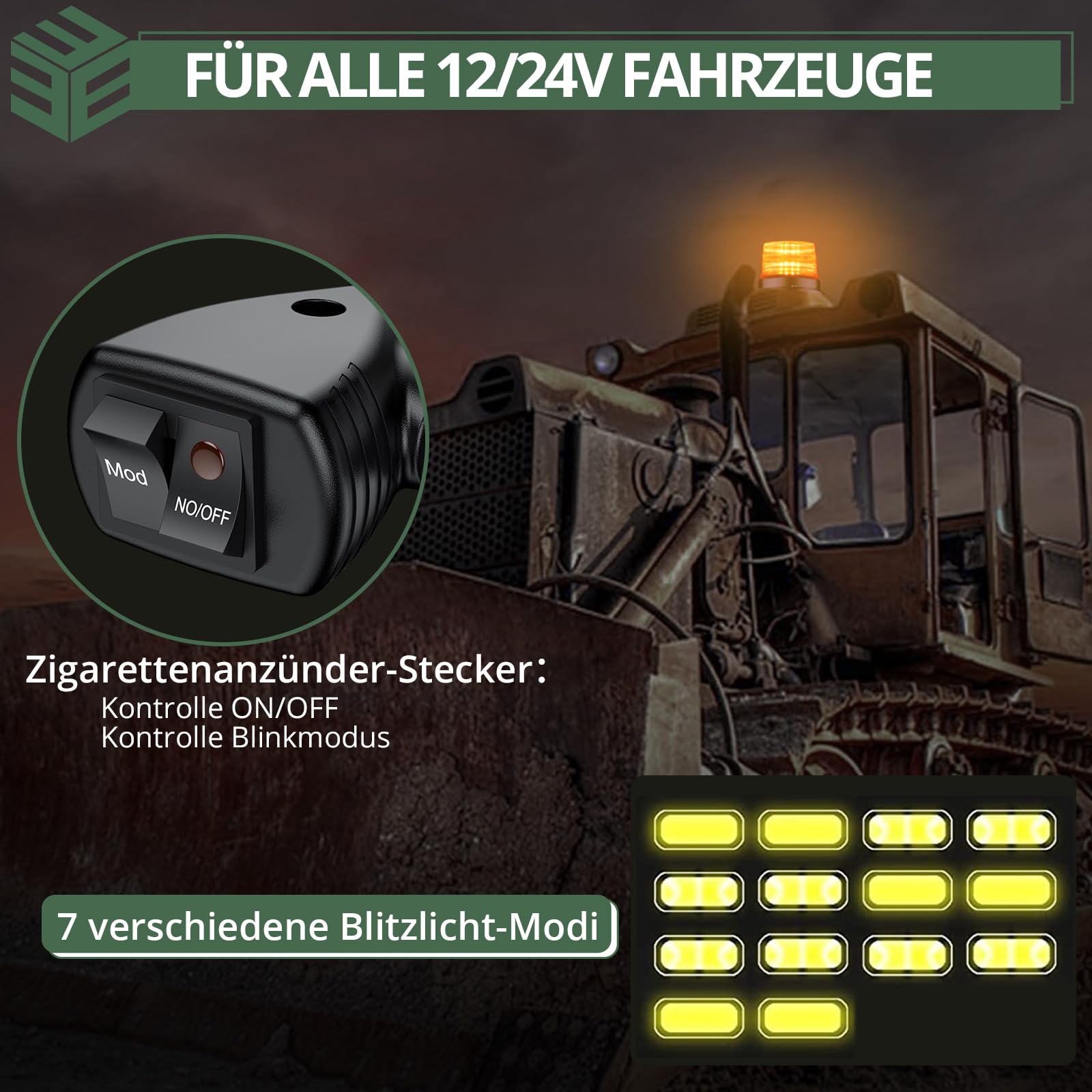 EYPINS 40 LED Rundumleuchte, 40W Auto Warnleuchte, Rundumleuchte Orange, Magnet Warnlicht Blinkleuchte Strobe Beacon Light IP67 für 12V/24V Truck, KFZ, LKW, Traktor | E57 IP67