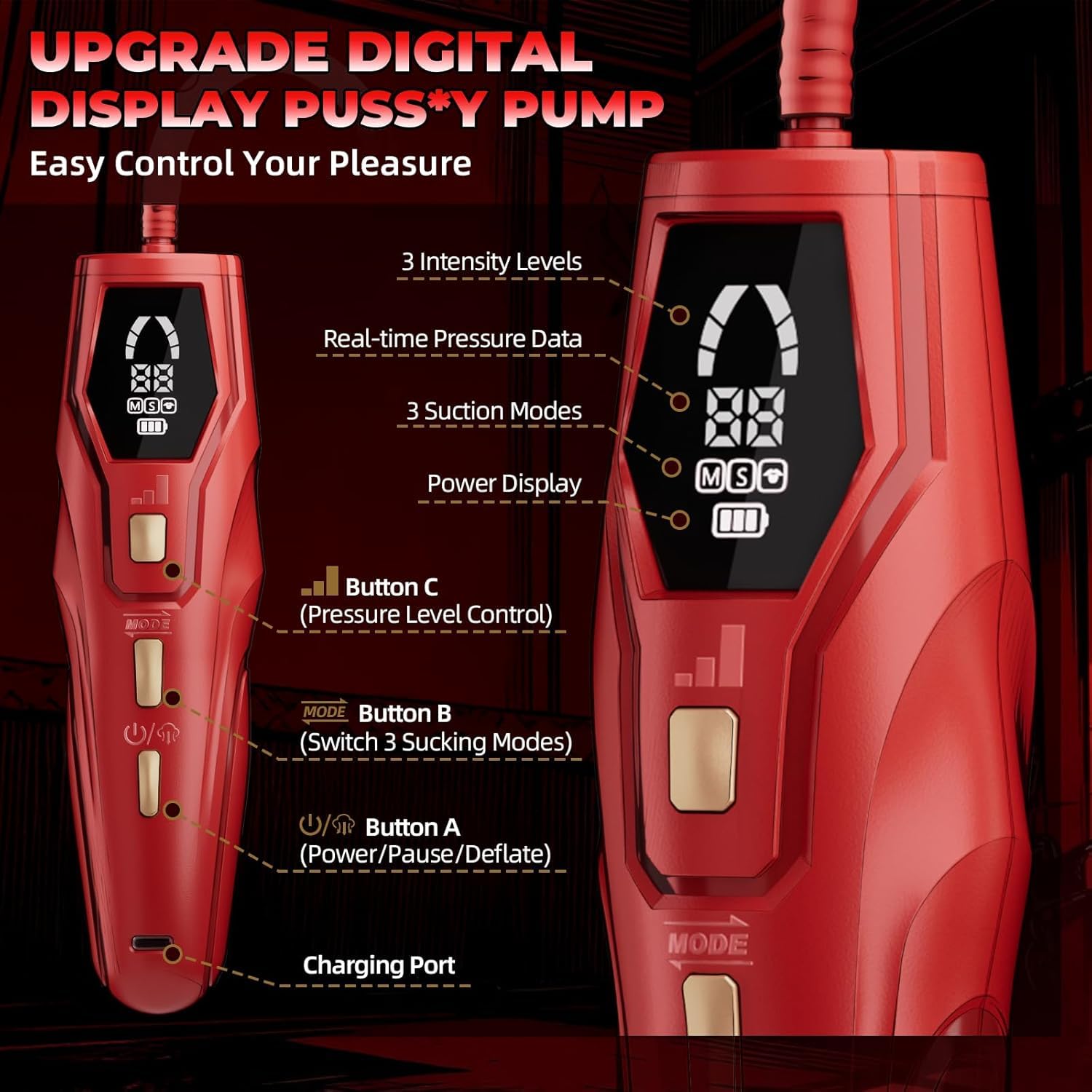 succhia clitoride Pompa per la figa - Display digitale Pompa clitoridea automatica, 3 modalità di aspirazione con 7 livelli di pressione, 3 in 1 Giocattoli per capezzoli, 5 tazze incluse