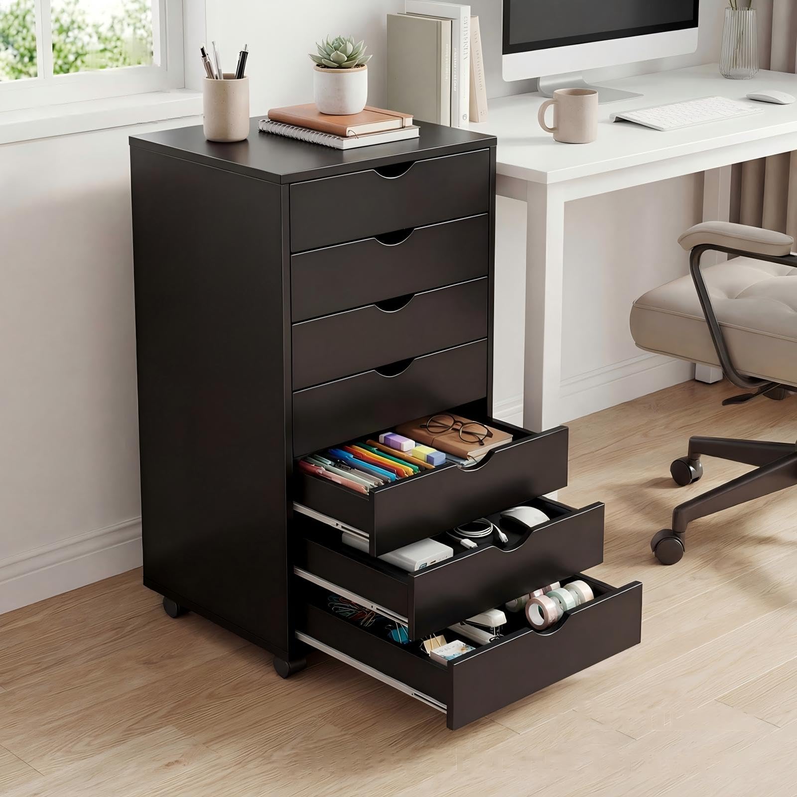 7 Drawer Mobile File Cabinet, Printer Stand with Wheels