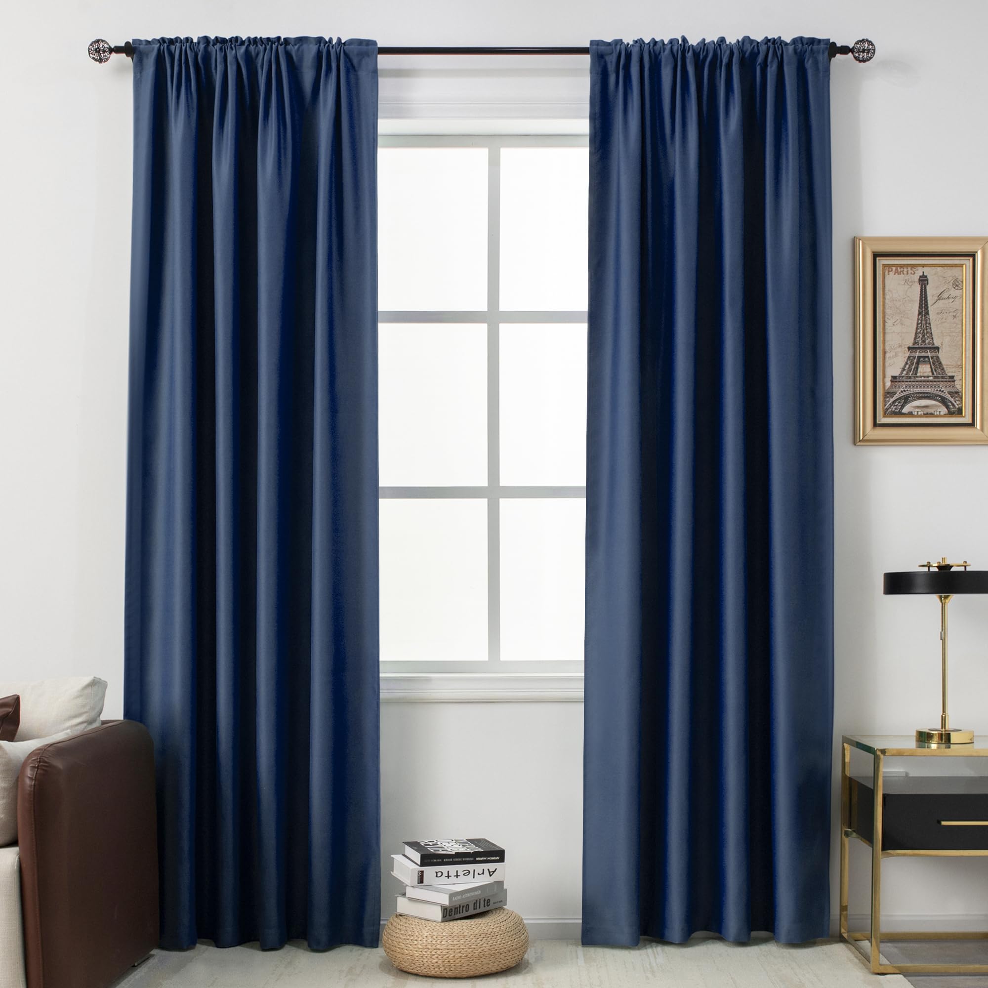 DUALIFE Navy 108 Inch Length Blackout Curtains Extra Long Window Drapes for Bedroom Dark Blue Rod Pocket Curtains 54 x 108 Inches Long 2 Panels