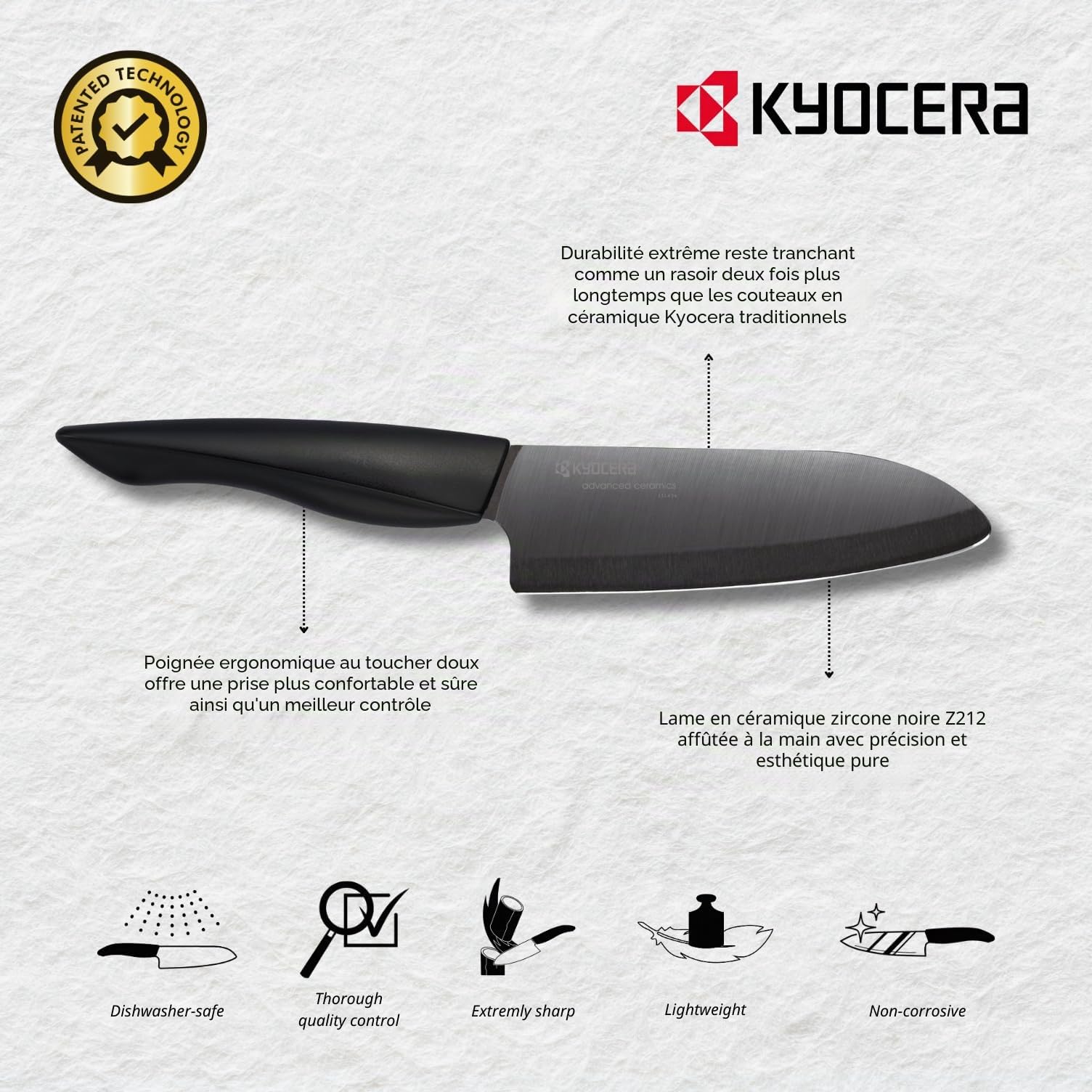 Kyocera KB-RD BK 4KN ZK EU Set de couteaux en céramique avec couteau à éplucher, couteau universel, couteau Santoku et bloc rond pour 8 couteaux, lame en céramique de zircone noire