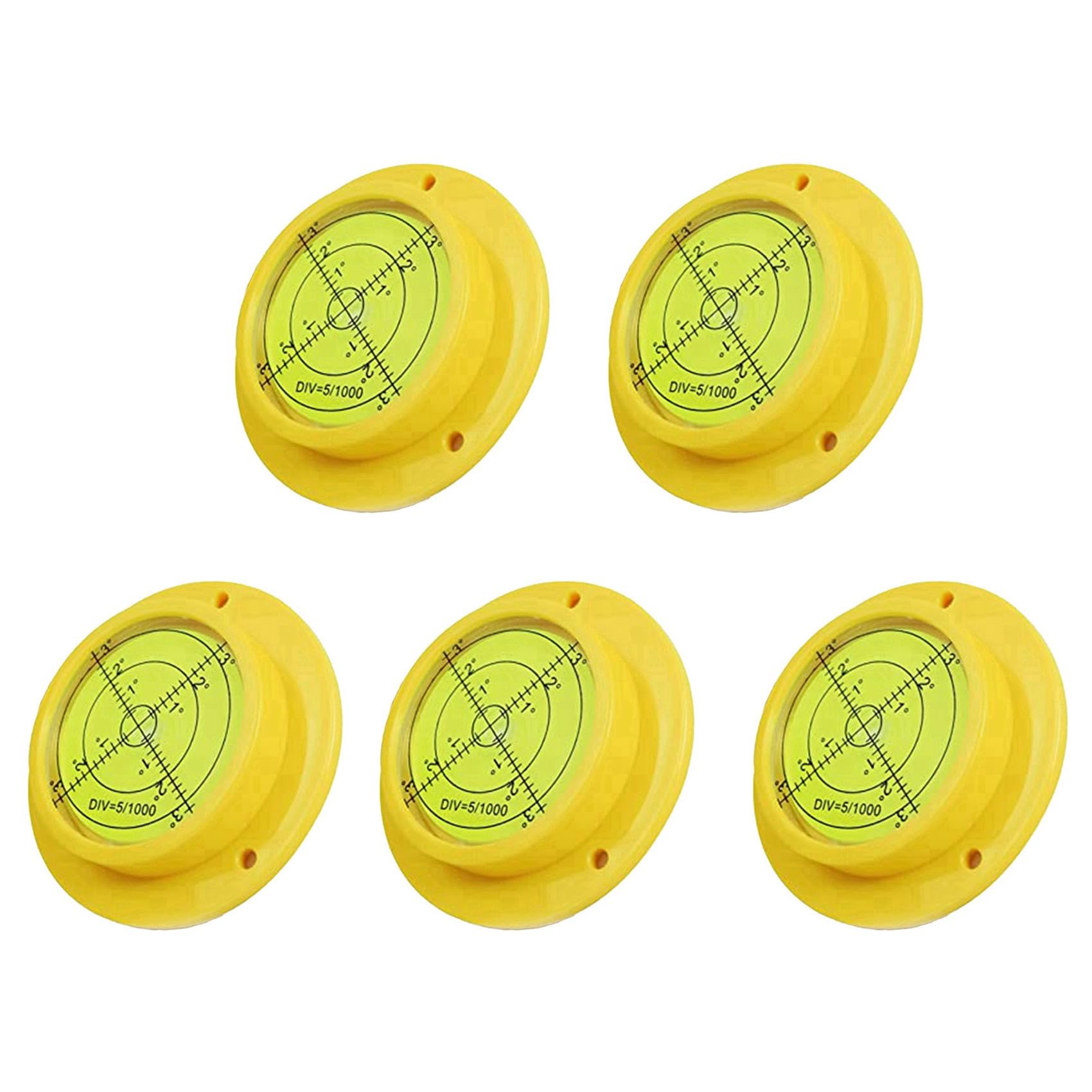 Jnchdghwa Yellow 5X Round Bubble Level, 90X17mm High Circular Spirit Level With 3 Mounting Holes, Measuring Instrument Tool