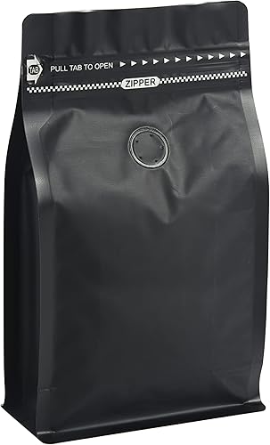 Miniatura 1 de Bolsas de café negras con válvula (paquete de 100, tamaño de 16 onzas1 libra), papel de aluminio de alta barrera, bolsas de café de fondo plano con