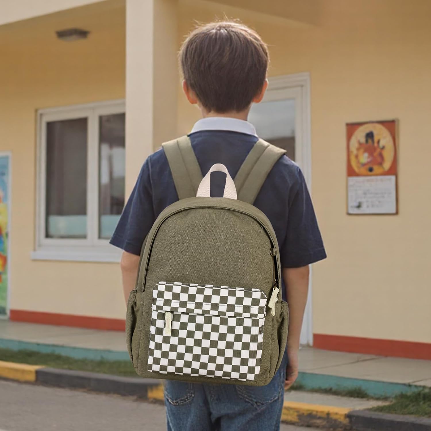 Elementary School Backpack Kids Backpacks for Boys and Girls Toddler Canvas School Bags with Chest Strap - Image 9