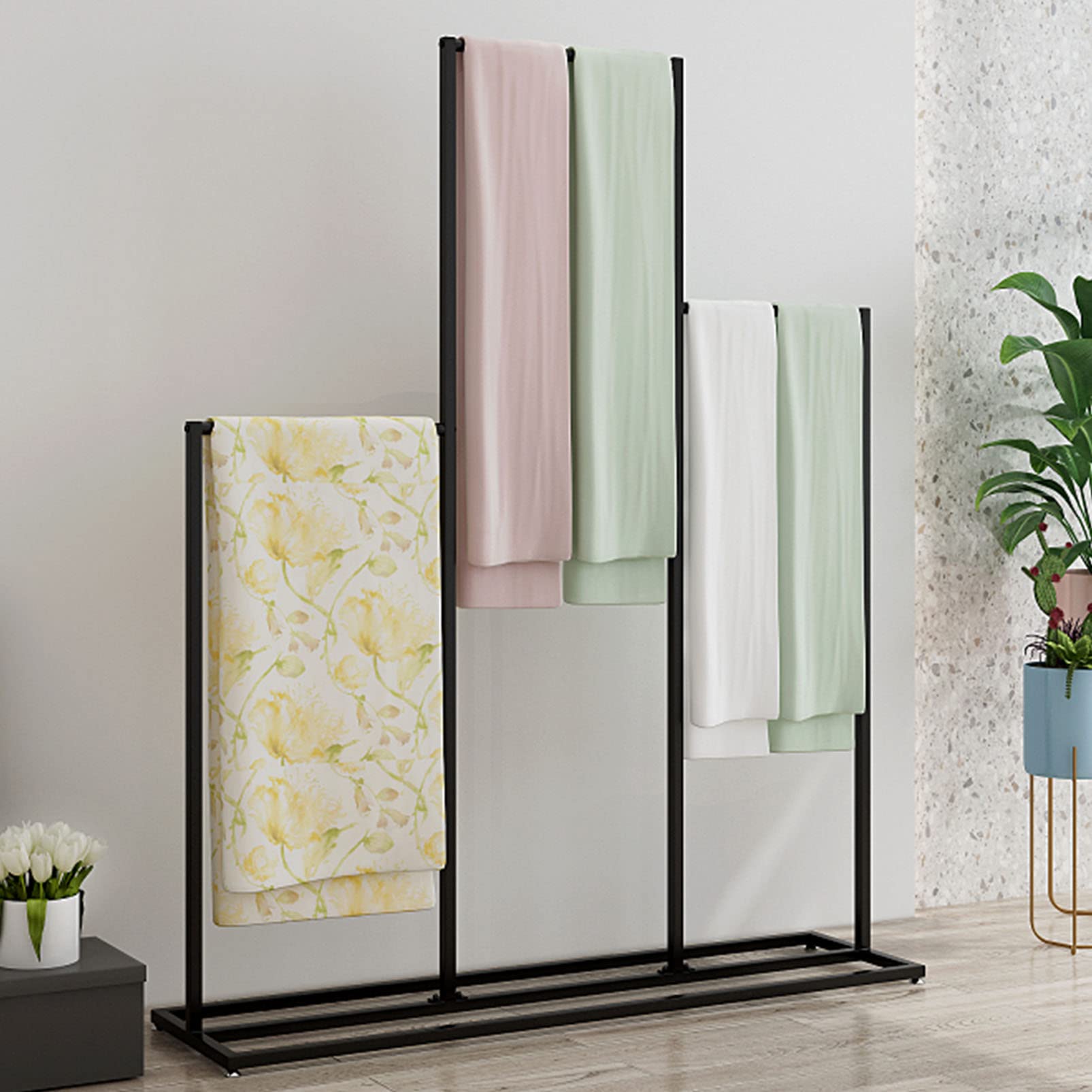 YNBSHGAA Free Standing Clothing Organizer Scarves Rack, Commercial Display Stand for Scarf Shawls Jeans & Hijab, Retail Store Pants Rack Blanket Holder, Closet Storage Rod Metal P