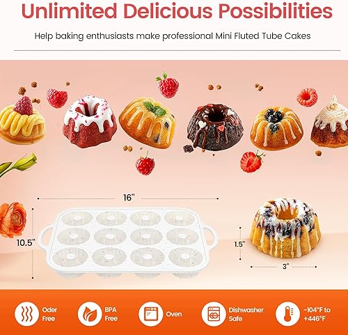 Miniatura 7 de SJ Mini molde de tubo estriado de silicona con marco reforzado de metal, antiadherente (1 pieza), moldes de silicona para gelatina, molde pequeño