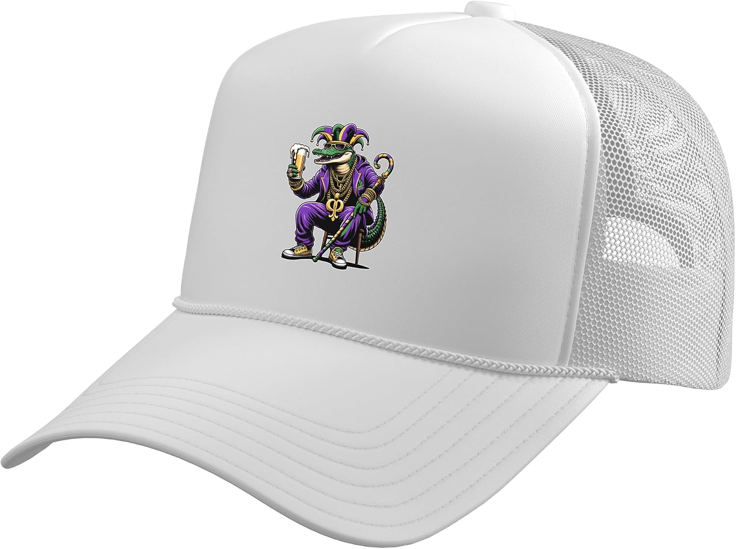 Beads & Bling Gangster Mardi Gras Gator Alligator Jester Trucker Hat with Adjustable Mesh Back