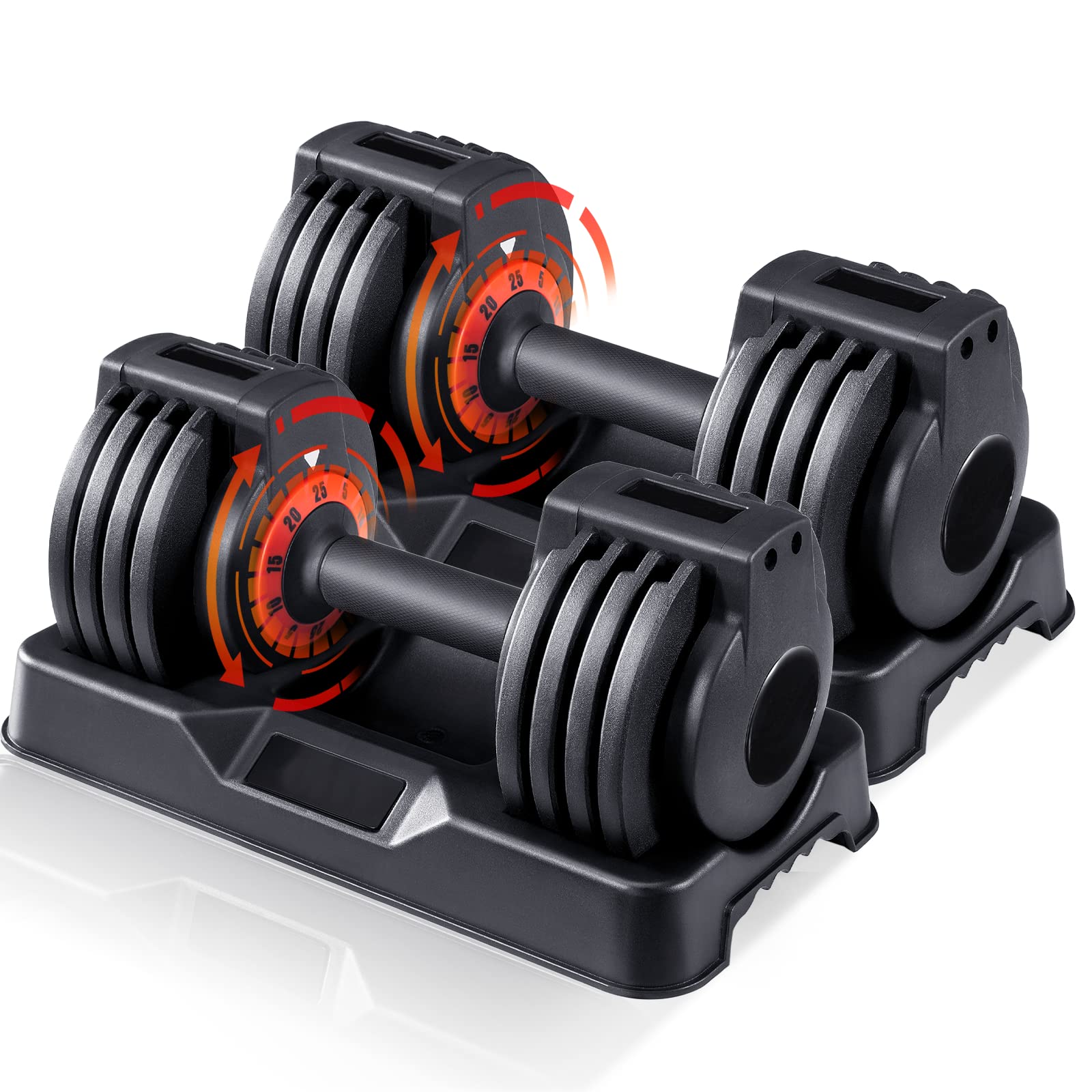 SKOK 25/55 lbs Pair Adjustable Dumbbells Set, Adjustable Weights Dumbbells Set for Men and Women with Anti-Slip Fast Adjust Weight by Turning Handle,Black Dumbbell with Tray