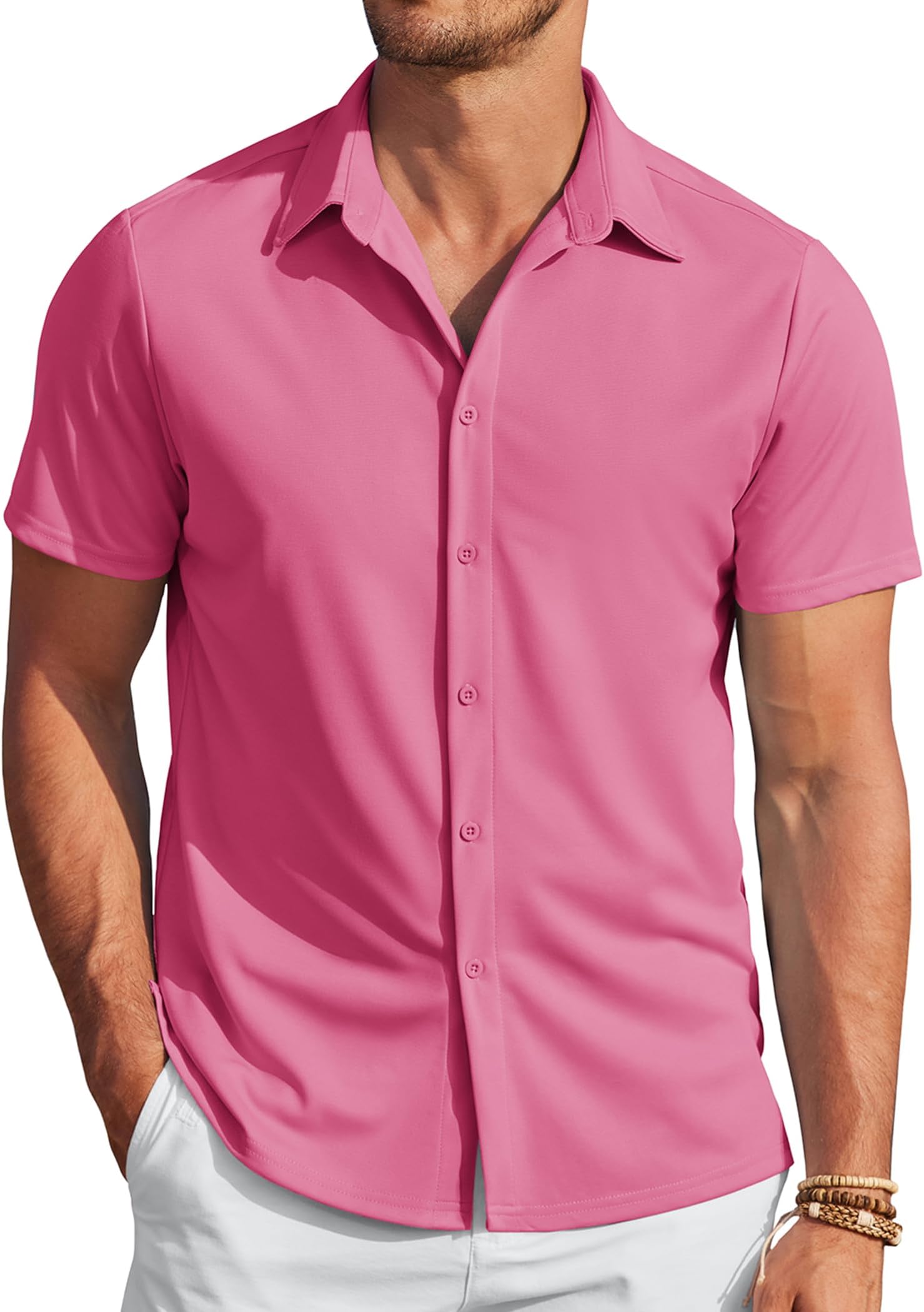 Mens Casual Wrinkle Free Shirts Short Sleeve Button Down Summer Stretch Dress Shirt