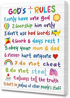 Bible Verses Wall Art for Kids,God's Rules Colorful Rainbow Art Print for kids,Christian Religious Wall Art Gifts for Kids,Ready to Hang For Kids Nursery/Classroom/Bedroom Wall Decor 12" x 15"