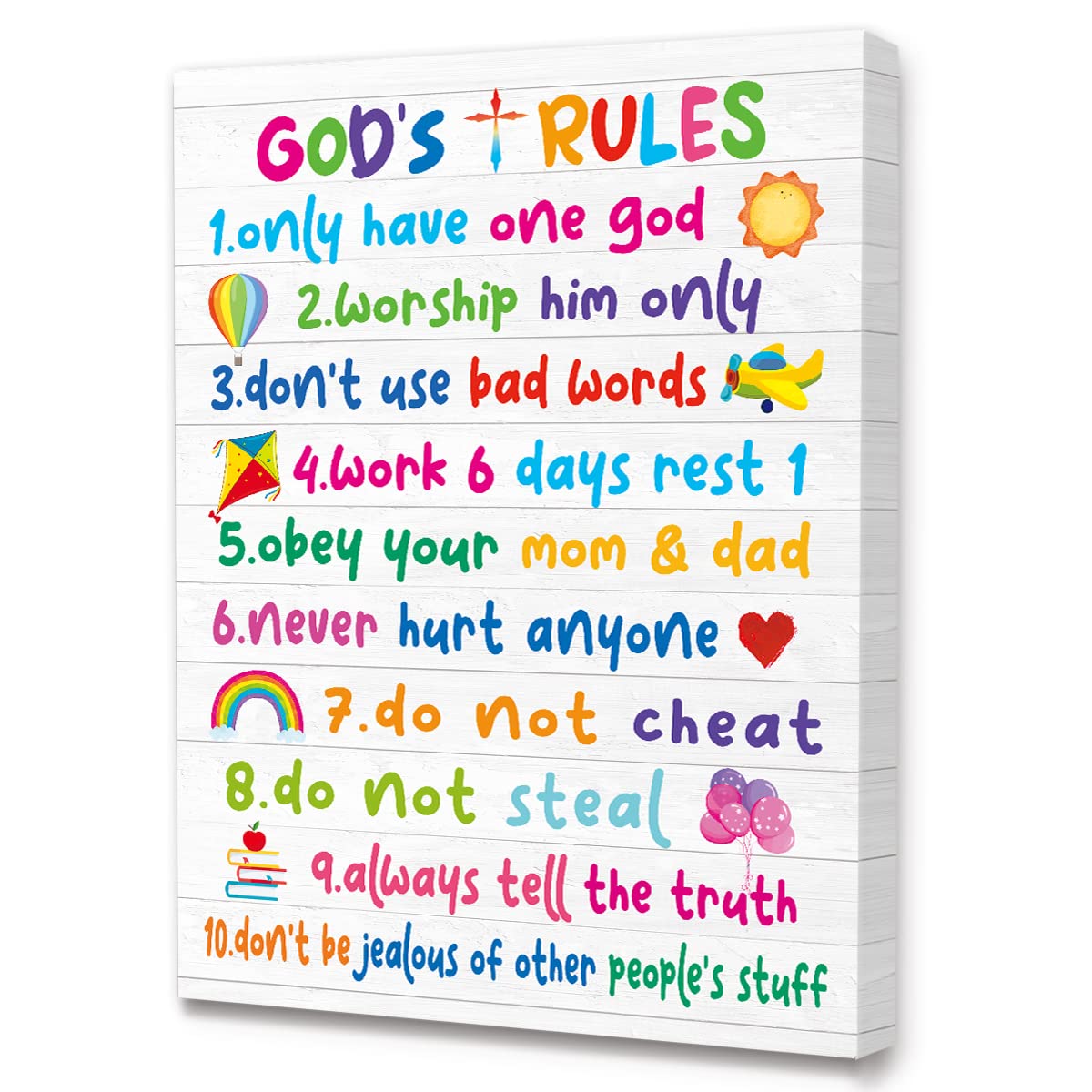 God's Rules Bible Posters for Kids Toddlers Canvas Framed,Christian Wall Decor for Kids Room Bathroom,God's Rules Religous Wall Art for Boys Girls
