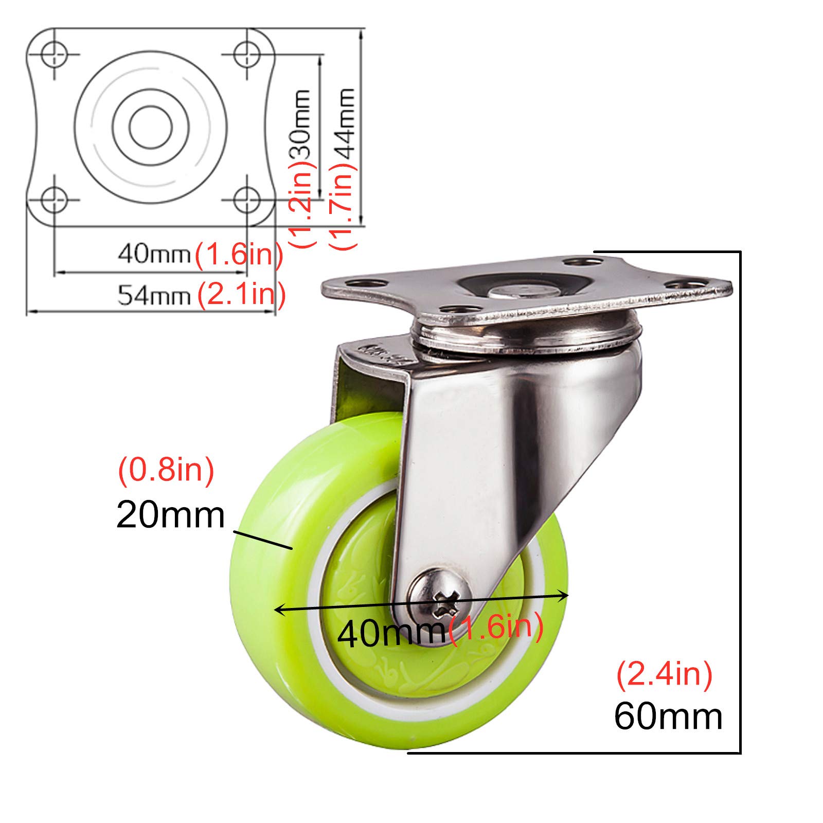 Ruote piroettanti da 40 mm con Freno, Set di 4 Ruote universali in Nylon per carrelli, Ideali per vasi da Fiori, mobili e per Una Facile Mobilità. Set di Ricambio Resistente.