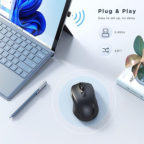 Vista 2 de Mouse inalámbrico para laptop, mouse ergonómico de 2.4 GHz con receptor USB, tacto cómodo, 3 niveles DPI 3200, 6 botones, mouse óptico inalámbrico