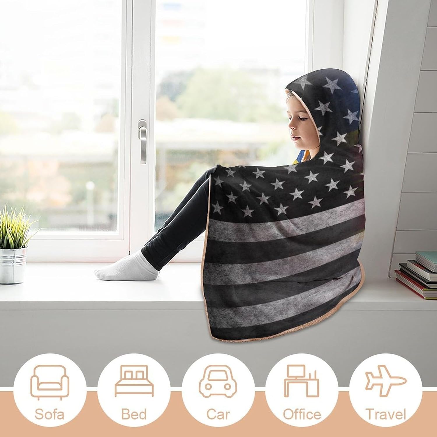 Vintage U.S.A Swaziland Flag Fashion Wearable Blanket Hoodie Fleece Throw Cloak Robe Unisex