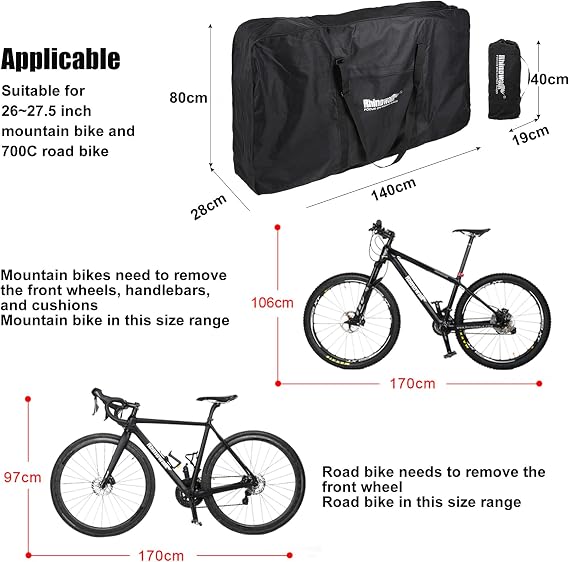 Bike Travel Bag 26 to 29 inch Bicycle Storage Carry Case, Portable Folding Cycling Thick Mountain Bike Transport Case for Airplane Shipping, Professional Cycling Cover Accessories