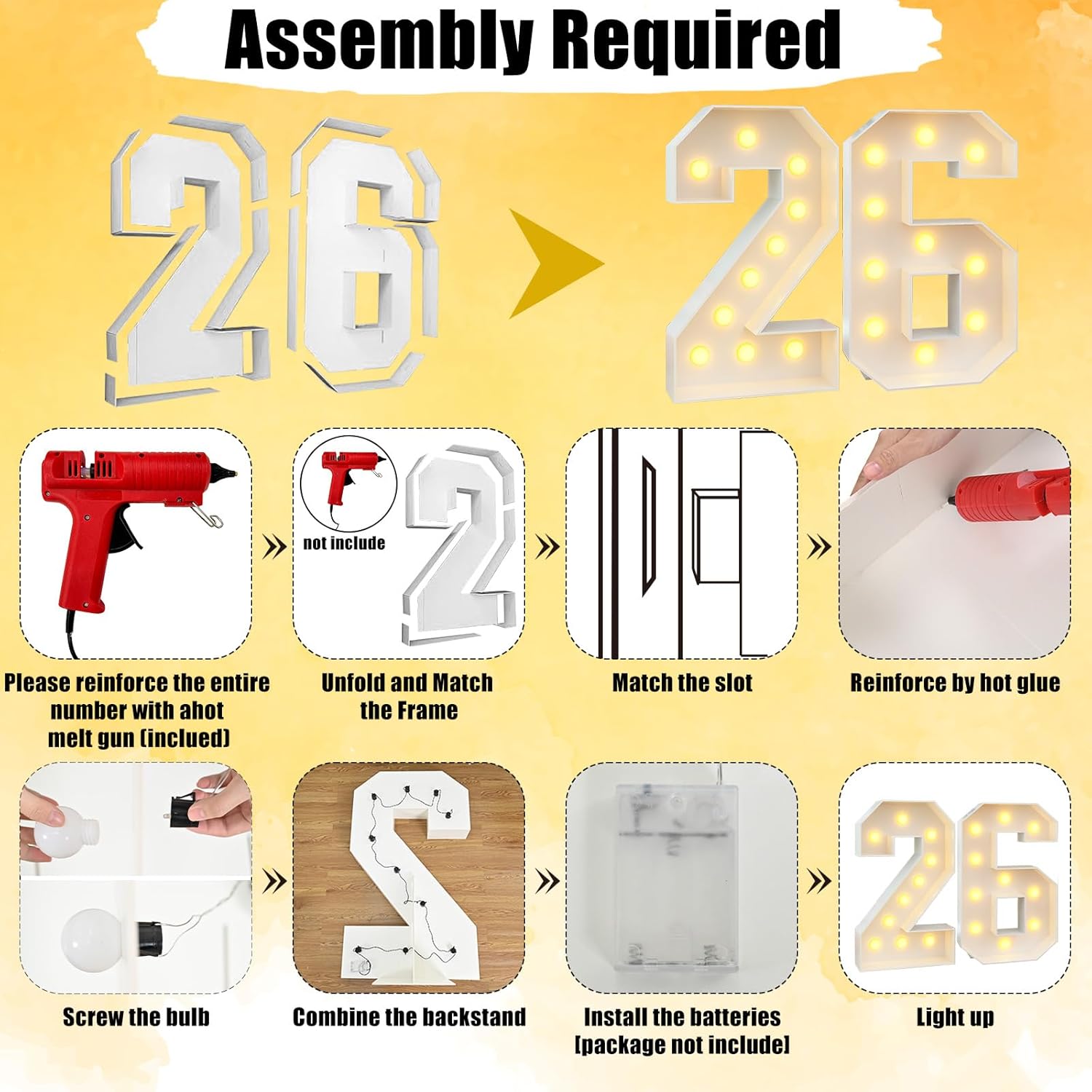Pack of Light up Number 2026, 2026 Party Decorations with Light, White 4ft Marquee 2, 0 and 26 Numbers, Large Mosaic Frame Letter Cardboard Pre-Cut Thick Foam Board Sign Graduation New Year