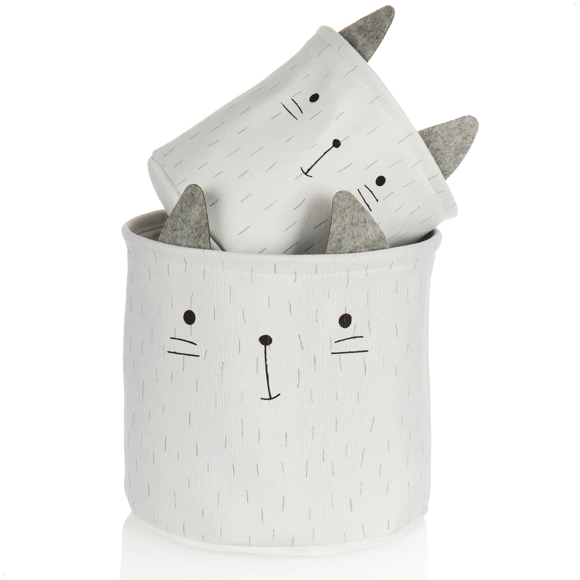 com-four® Juego de cestas de almacenamiento de 2 piezas Cat - Cestas para productos de bebé - Bolsas de almacenamiento (2 pieza - gris/blanco/negro)