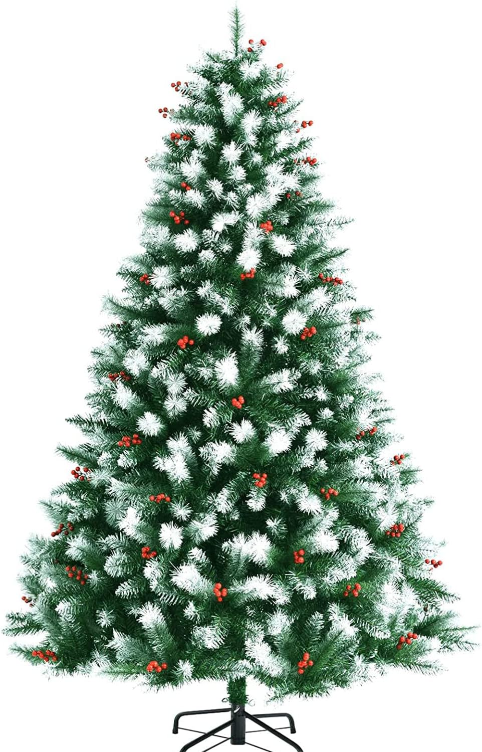 Stansom 7FT Snowy Artificial Christmas Tree with Pine Cones & Berries Xmas Tree, Premium Spruce Hinged Christmas Ornamental Tree with Metal Stand, Lightweight and Easy to Assemble