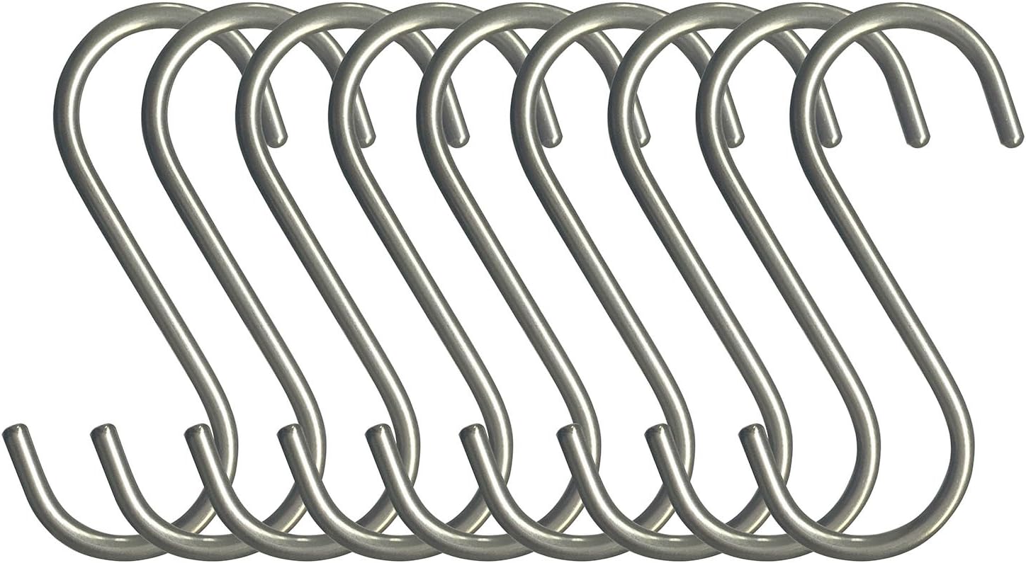 RuiLing 10-Pack S Shaped Hooks Heavy-Duty Genuine Solid Polished Stainless Steel Hanging Hooks,Kitchen Spoon Pot Hanging Hooks Hangers Clothes Storage Rack Multiple uses - Size Large