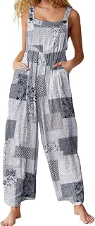 Women's Overalls Casual Loose Bib Pants Boho Floral Wide Leg Jumpsuits with Pockets PQ2CRCA