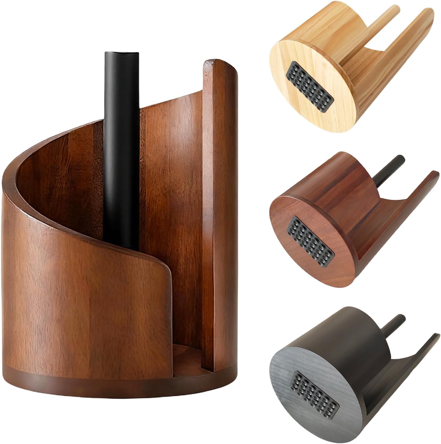 Mountain-Shaped Countertop Paper Towel Holder - Premium Pine Wood + 2 Suction Cups (2026 Updated Version) - One-Hand Tear Design, Fits Most Household Paper Towel Rolls (Brown)