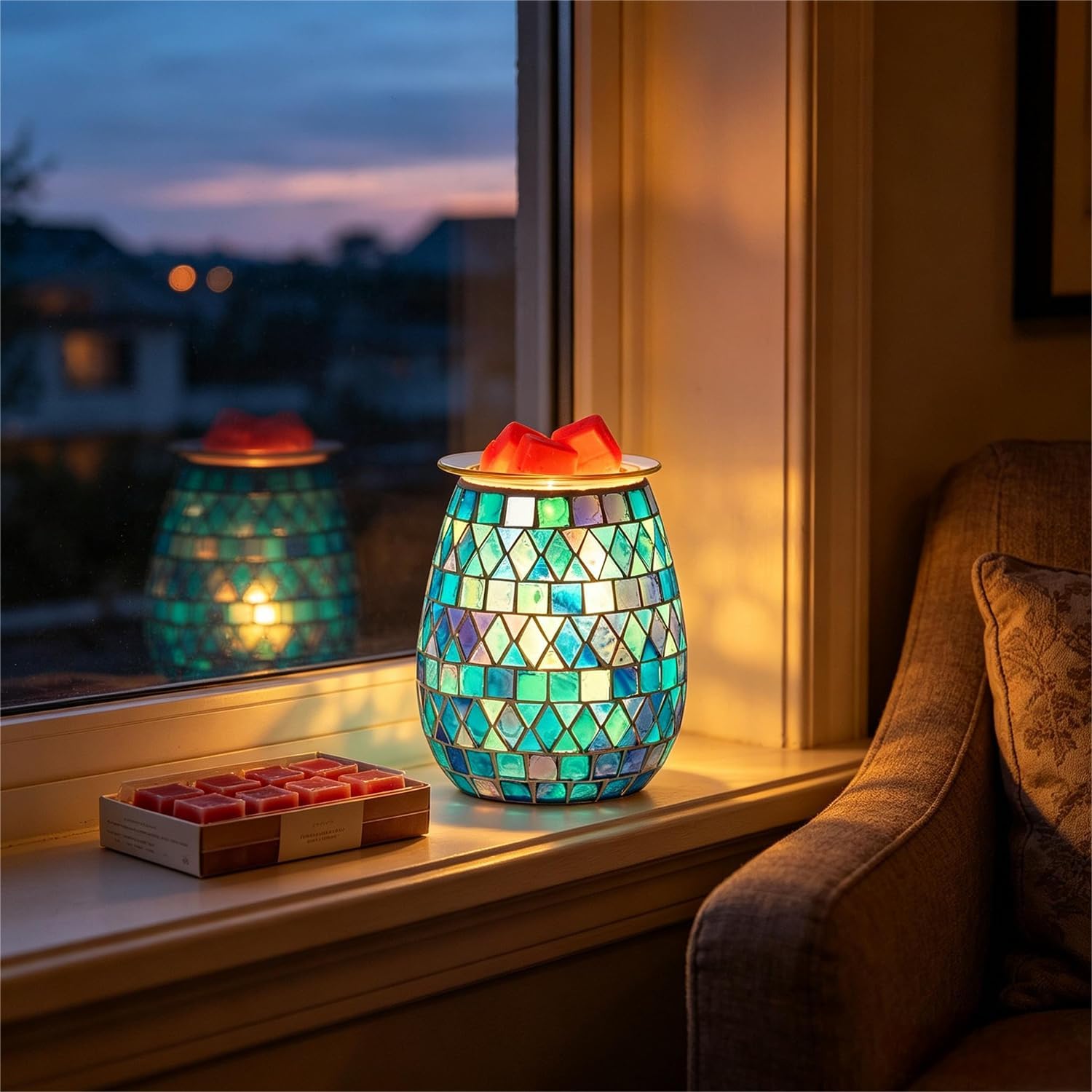 Dicimi Electric Wax Warmer, Mosaic Glass Scented Wax Melt Lamp with Night Light, Flameless Aromatherapy Melter for Home Decor, Unique Gift for Women Mom image 5