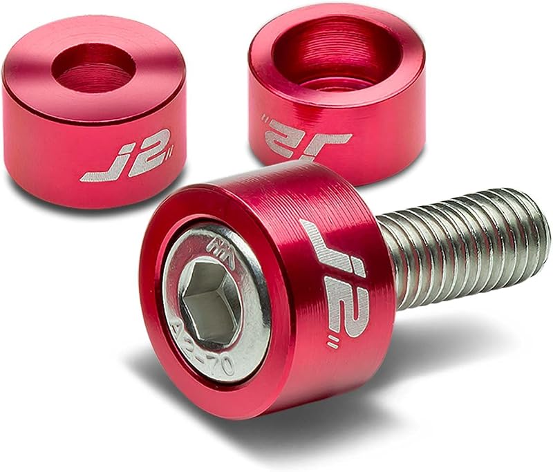 Kit de Arruelas tipo Copo e Parafusos Sextavados para Coletor de Escape J2 Engineering Auto Dynasty Vermelho – 9 peças
