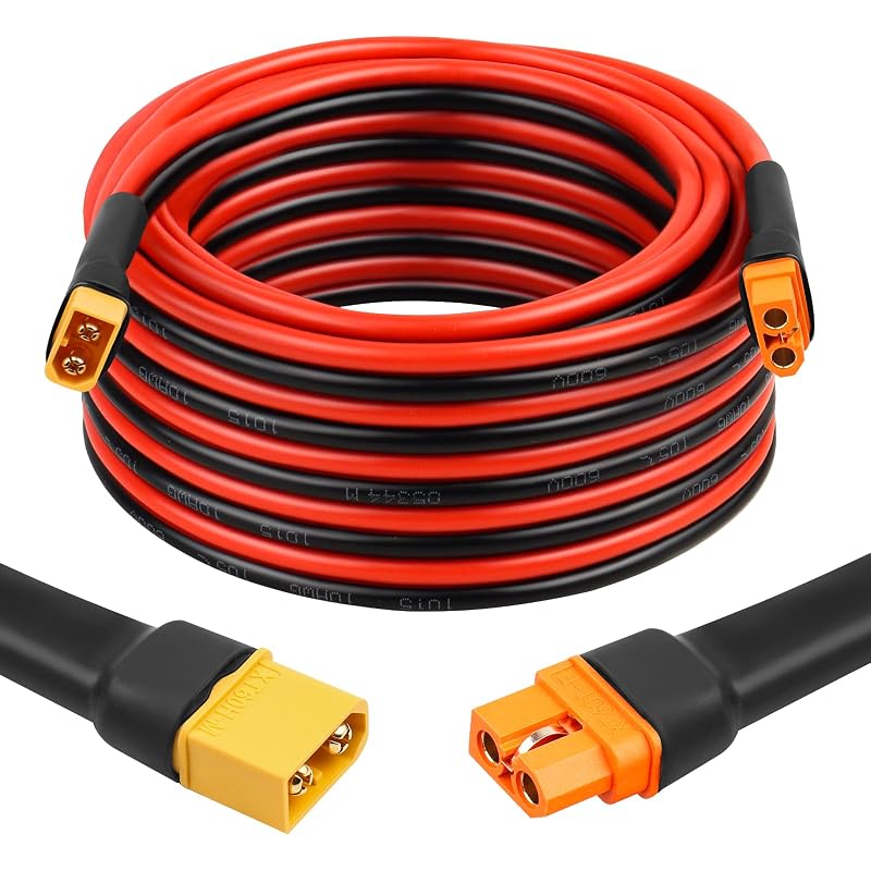 Cabo de Extensão XT60i para XT60 MOOKEERF, 10AWG, 7,62 m, Conector XT60i Fêmea para XT60 Macho, 1 unidade