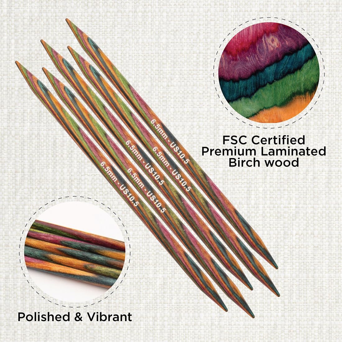 KnitPro 20 cm x 6.5 mm Symfonie Double Pointed Needles, Multi-Color