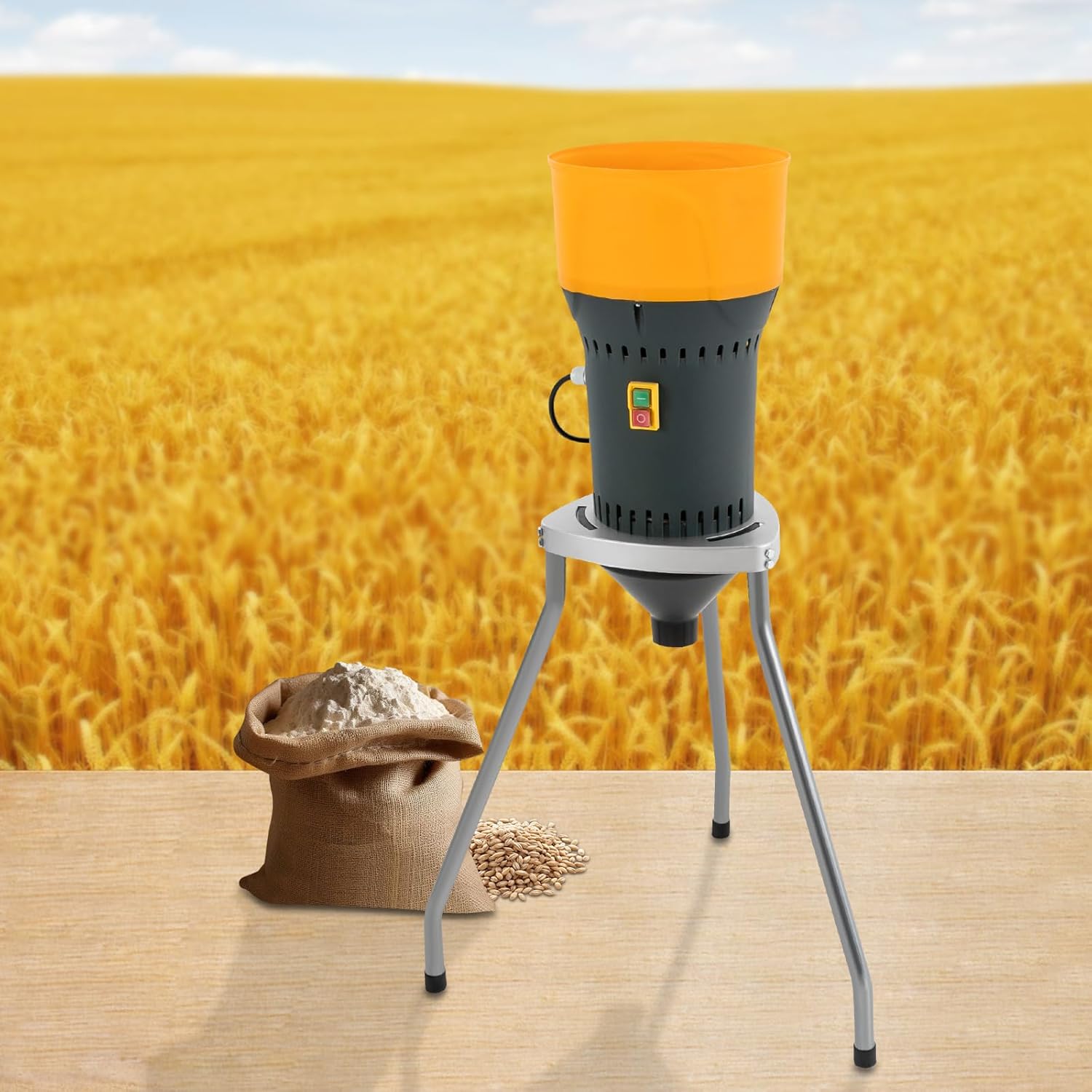 Corn Grinder Electric Mill Dry Grain Mill Grinder Cereals Grinder Feed Mill Food Mill Farm Home Wheat Grinder with Funnel 5 Sieves for Spice Rice Coffee Feed (With leg-6.5L/1.72gal Funnel)