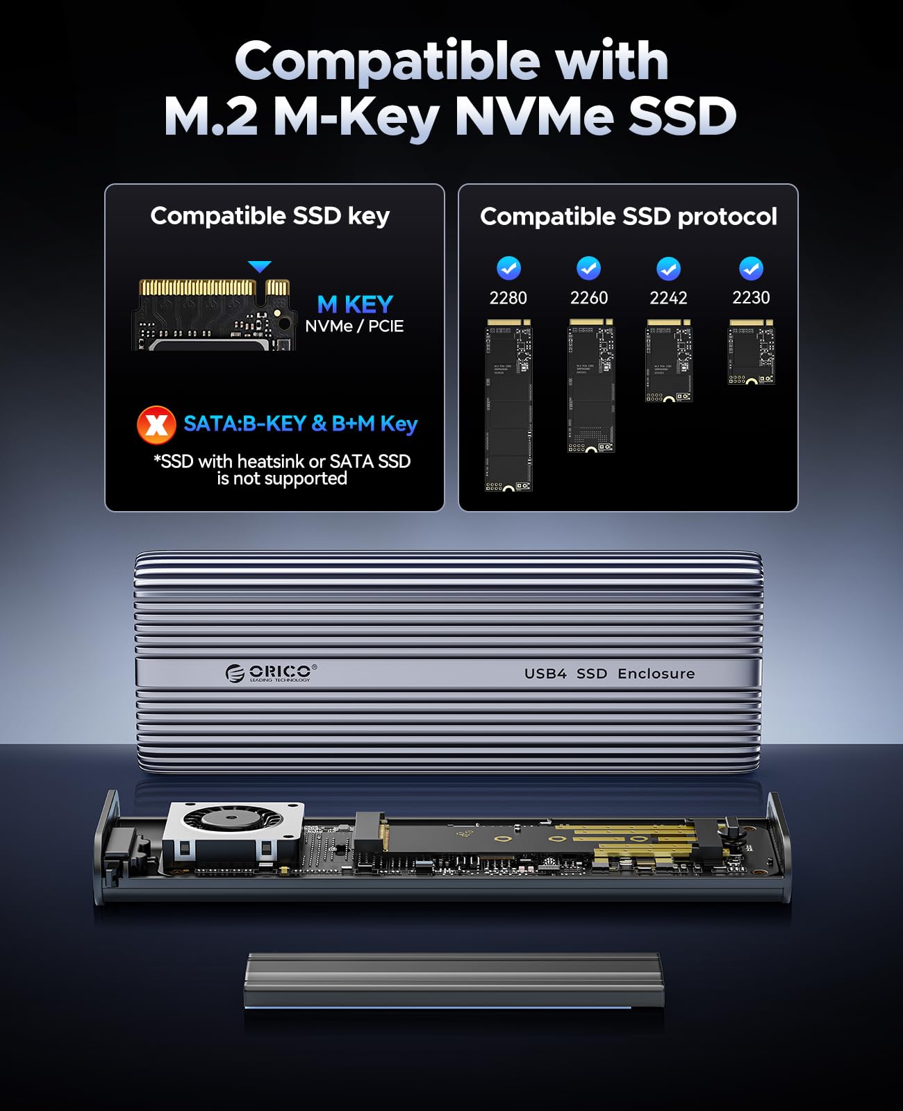 Case SSD NVMe 40Gbps Con Ventola – Enclosure M.2 Per 2230/2242/2260/2280, USB4/Thunderbolt, Supporta 8TB, Chip ASM2464 - 2