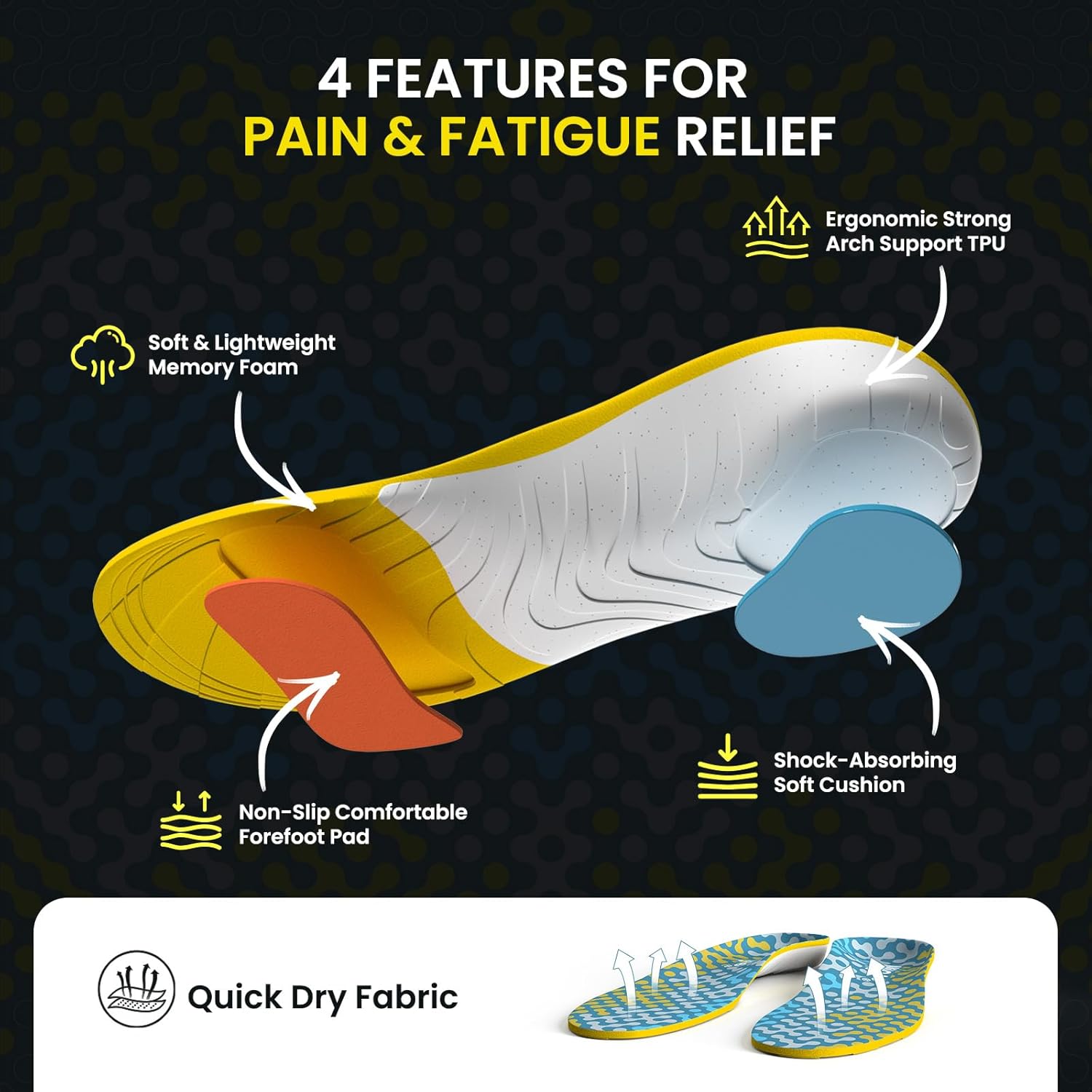 Work Boot Insoles Plantar Fasciitis - Welnove Heavy Duty Inserts for Pain Fatigue Relief, Standing All Day - High Arch Support Shoe Insoles Orthotic for Flat Feet, Achilles Tendonitis, Men Women (M) - Image 5